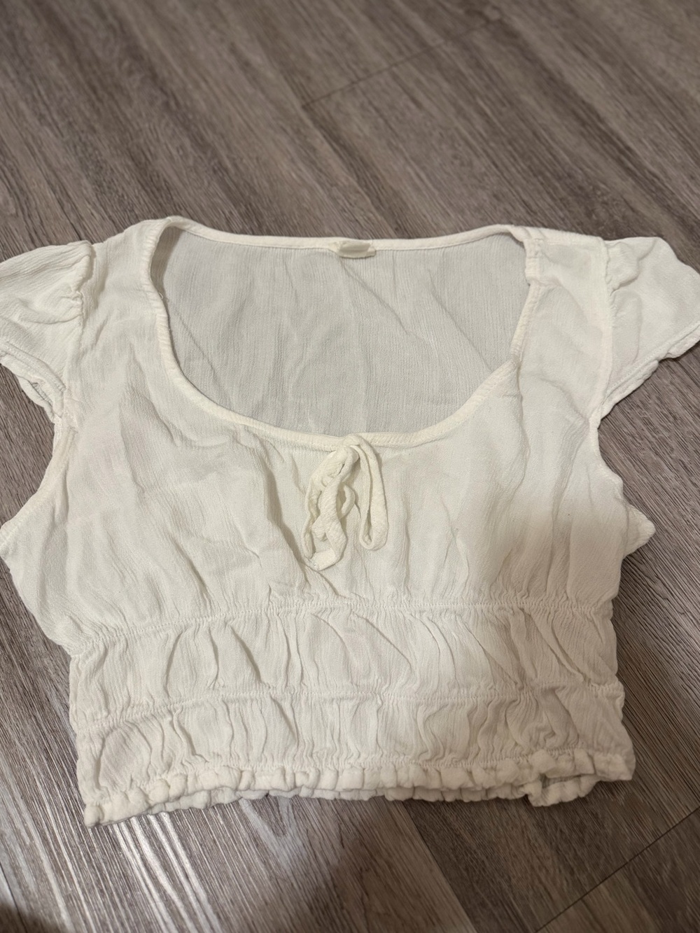 Garage Cream Cropped Tie-Front Peasant Top